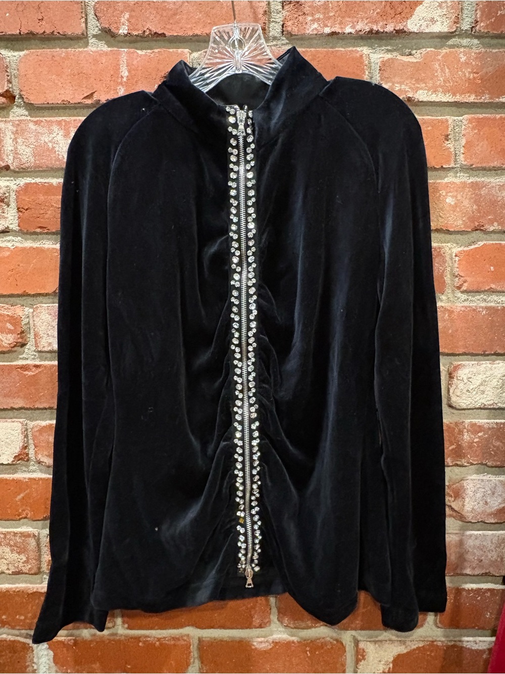 Neiman Marcus Exclusive Black Velour Rhinestone Zip Jacket Womens Large